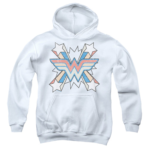 Wonder Woman Burst Emblem on White Youth Hoodie