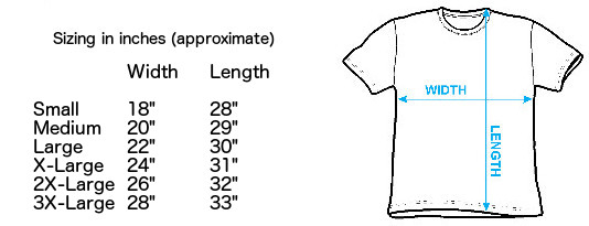 Sizing chart for Pumpkinhead T-Shirt IMP-PUMP01