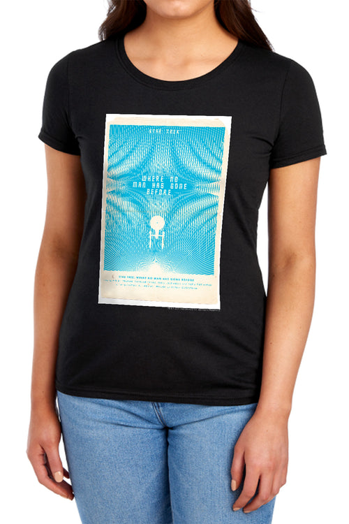 Star Trek Where No Man Has Gone Before Black Womens T-Shirt