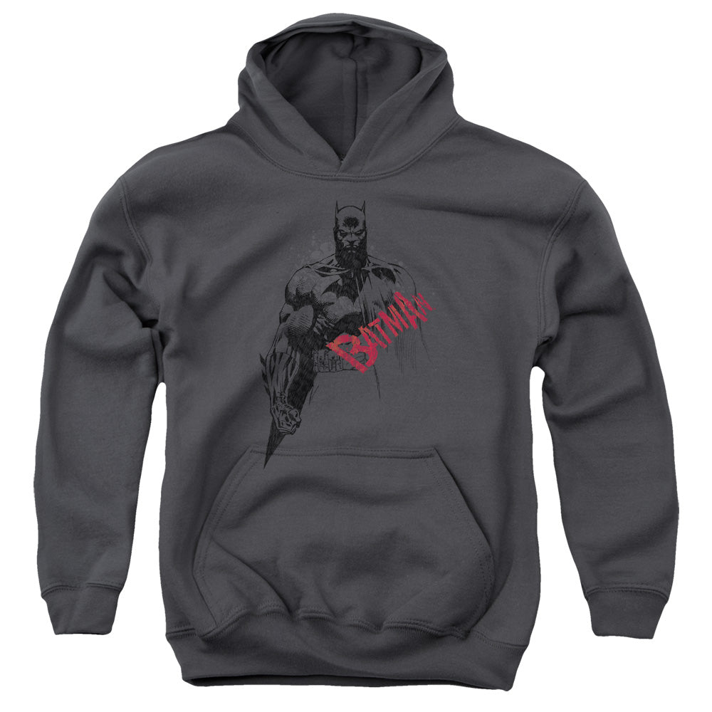 Batman Sketch Bat Red Logo Youth Hoodie