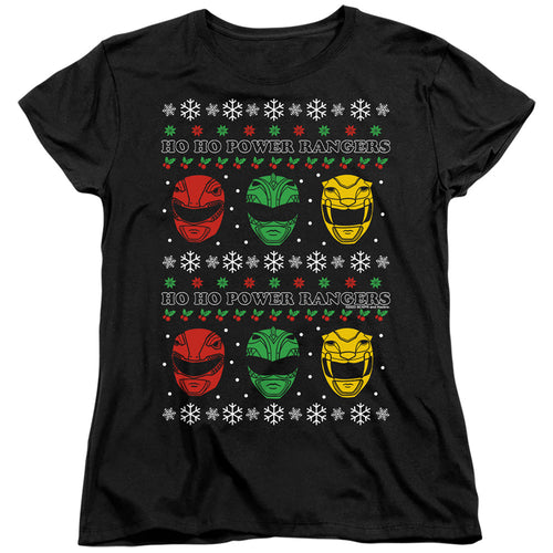 Mighty Morphin Power Rangers Ho Ho Power Rangers Ugly Christmas Womens T-Shirt