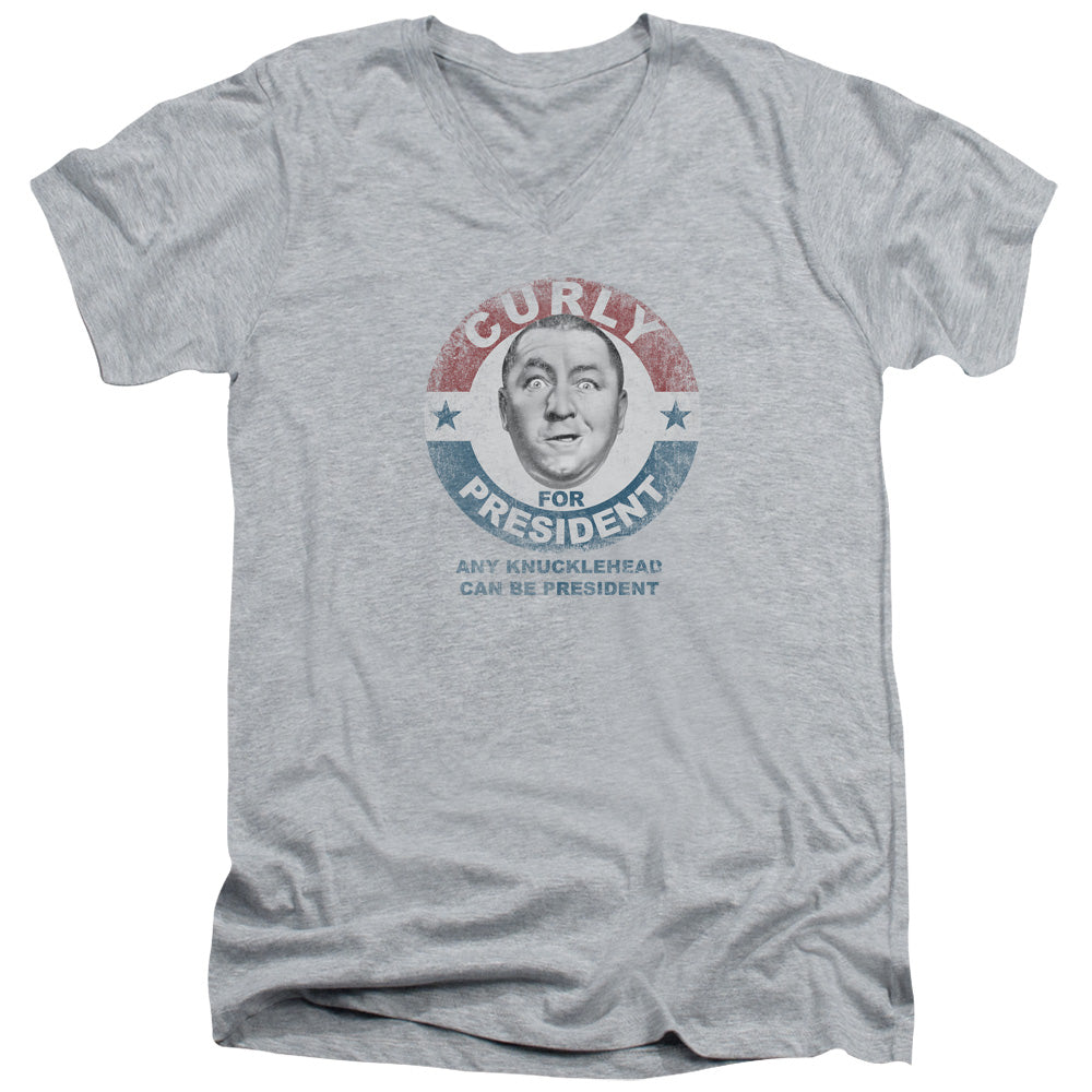 The Three Stooges Curly for President Any Knucklehead V-Neck T-Shirt