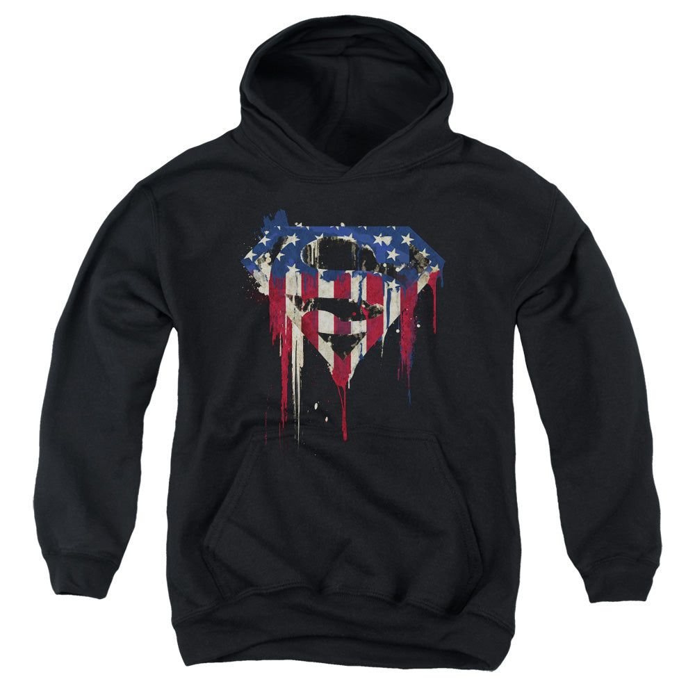Superman Bleeding Shield Black Youth Hoodie
