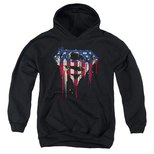 Superman Bleeding Shield Black Youth Hoodie