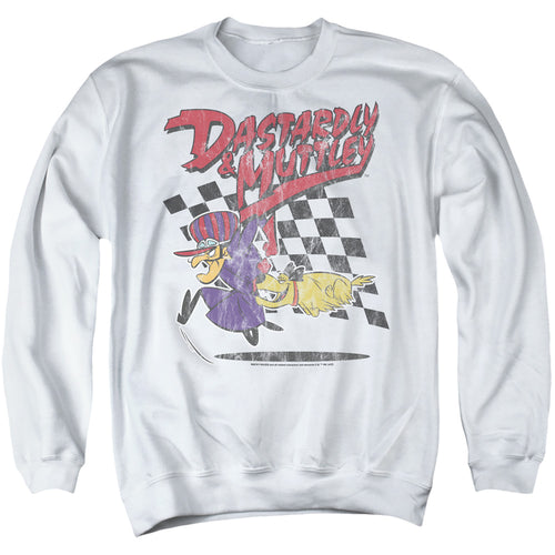Wacky Races Dastardly and Muttley on White Crewneck Sweatshirt