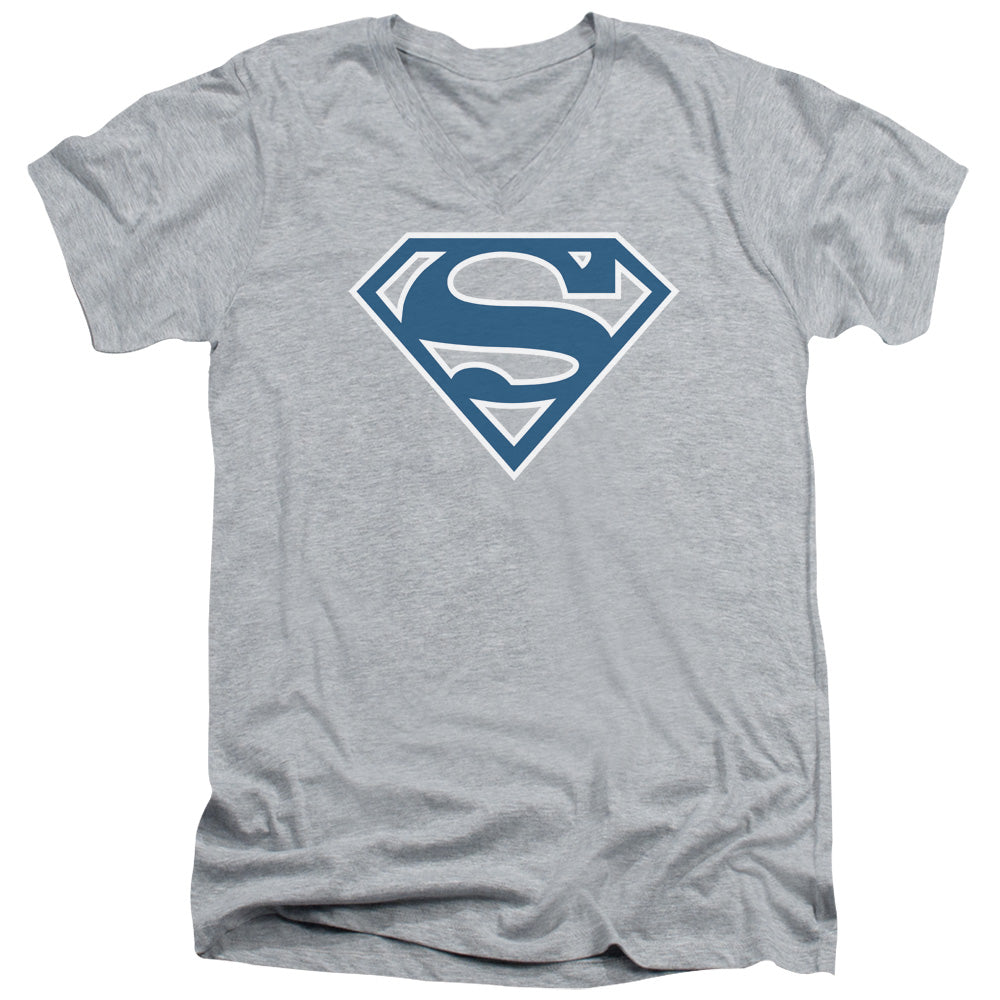 Superman Blue & White Shield Athletic Heather V-Neck T-Shirt