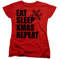 Christmas Eat Sleep Xmas Repeat Red Womens T-Shirt