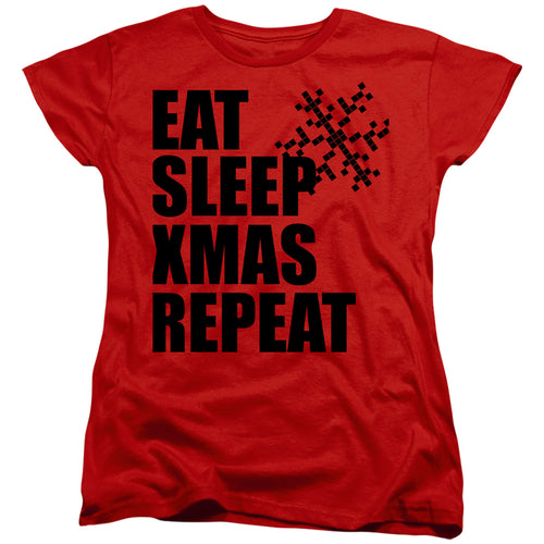 Christmas Eat Sleep Xmas Repeat Red Womens T-Shirt