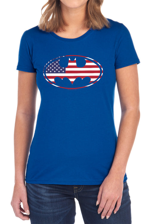 Batman American Flag Oval Womens T-Shirt