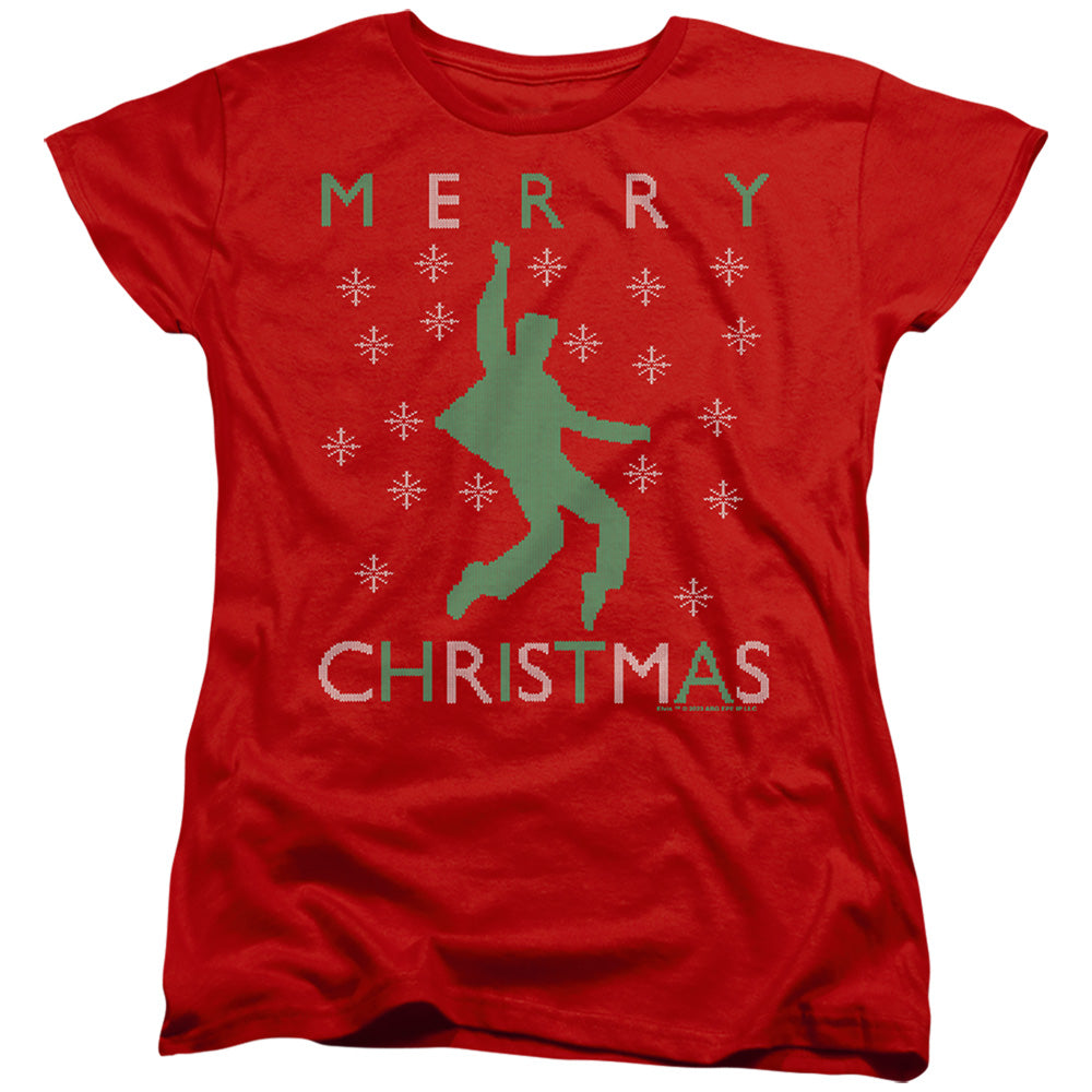 Elvis Presley Dancing Ugly Christmas Womens T-Shirt