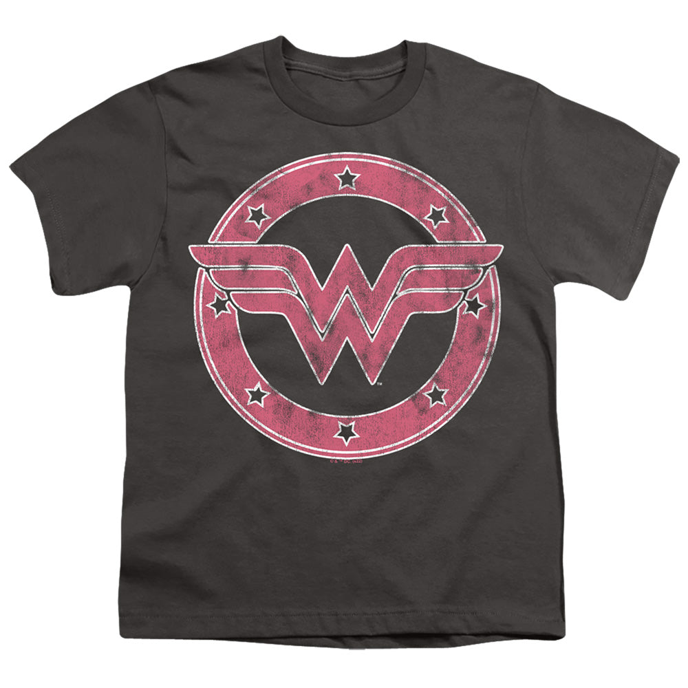 Wonder Woman Distressed Emblem on Charcoal Youth/Toddler T-Shirt