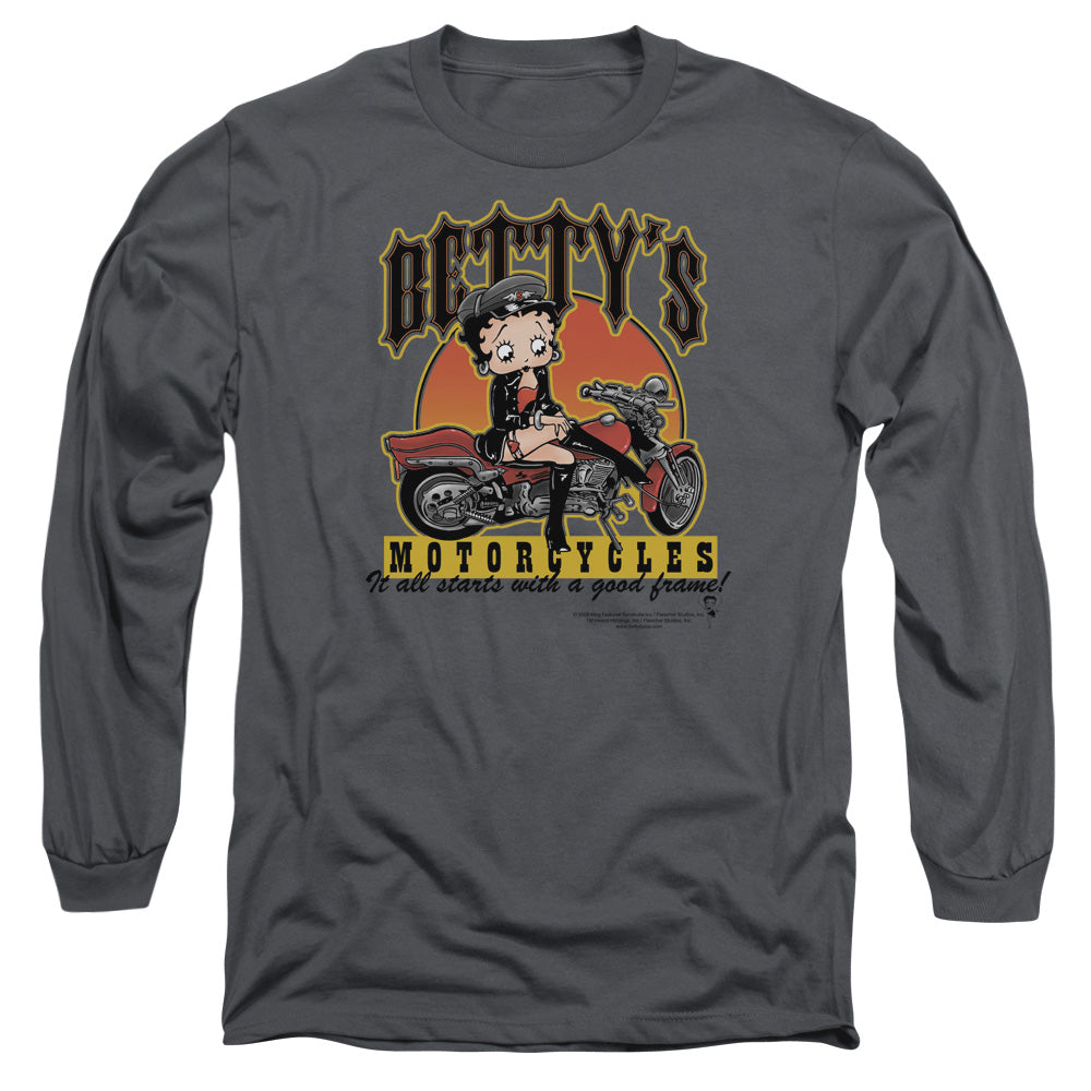 Betty Boop Betty's Motorcycles Charcoal Long Sleeve T-Shirt