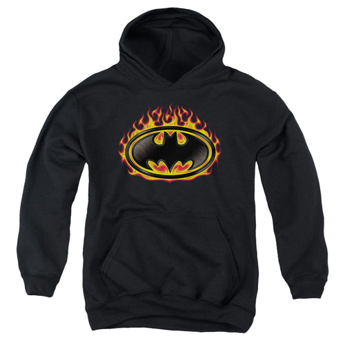Batman Bat Flames Shield Youth Hoodie