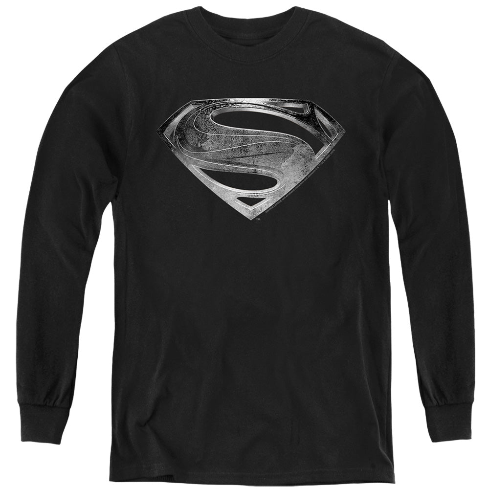 Justice League Superman Black Suit Metallic Symbol Youth Long Sleeve T-Shirt