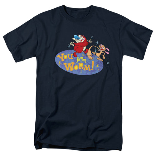 Ren and Stimpy You Filthy Worm! Navy T-Shirt