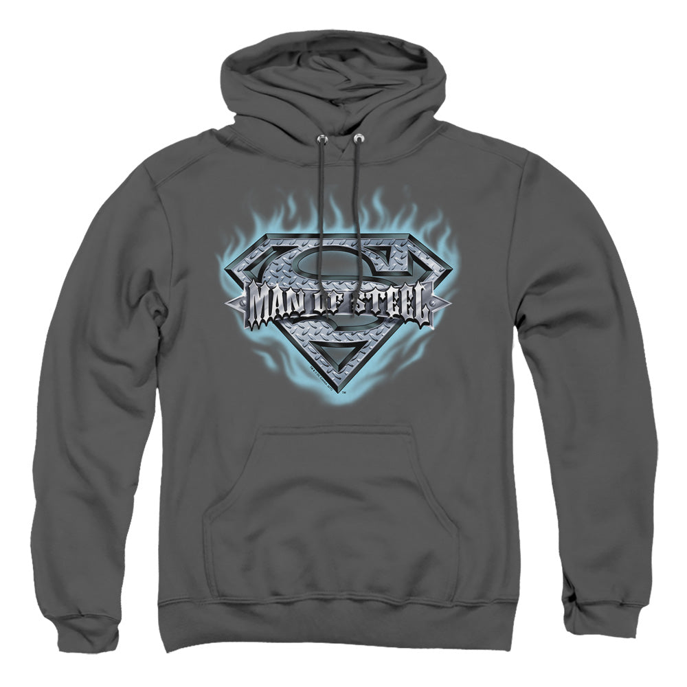 Superman Man of Steel Shield Charcoal Pullover Hoodie