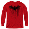 Batman Paint Drip Bat on Red Youth Long Sleeve T-Shirt