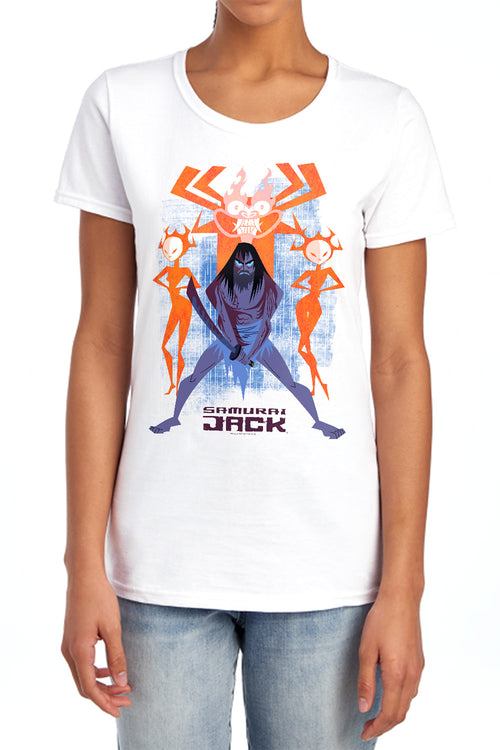 Samurai Jack Versus Evil White Womens T-Shirt