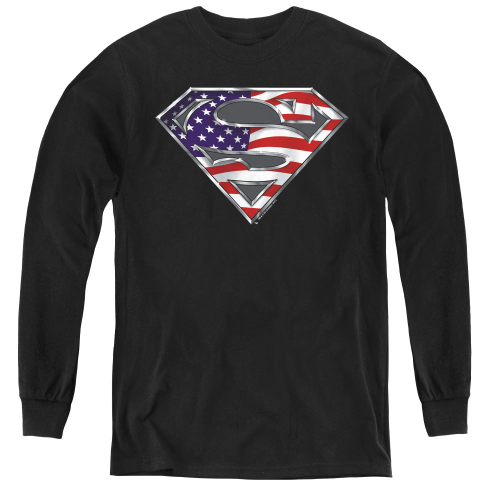Superman All American Shield Black Youth Long Sleeve T-Shirt