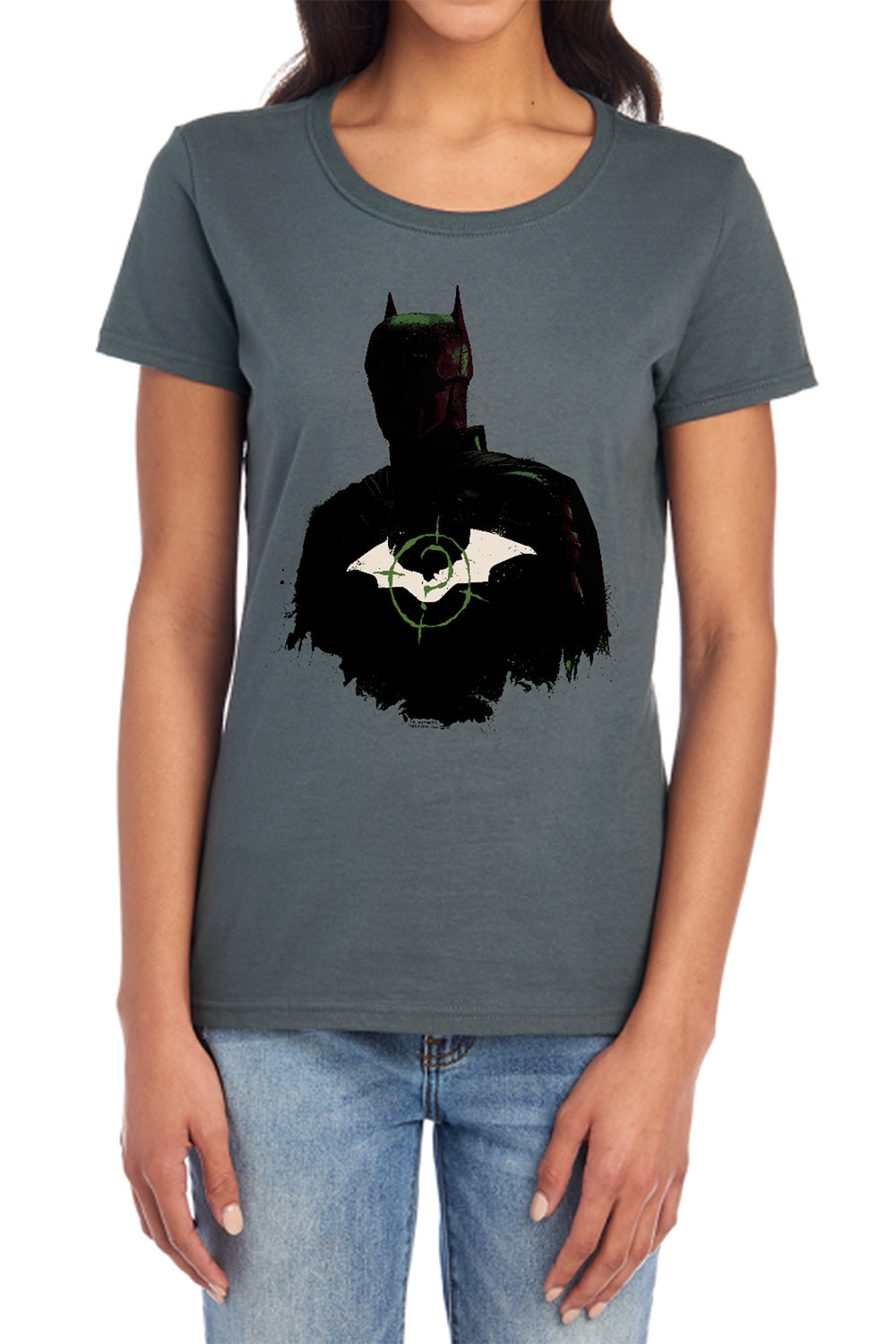 The Batman Silhouette with Riddler Logo Womens T-Shirt