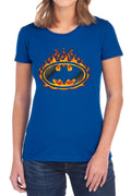 Batman Bat Flames Shield Womens T-Shirt