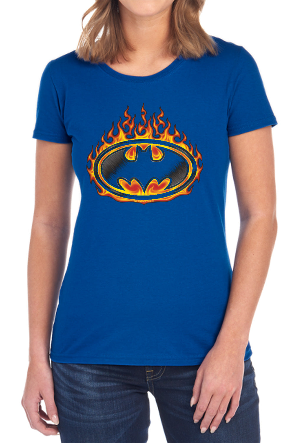 Batman Bat Flames Shield Womens T-Shirt