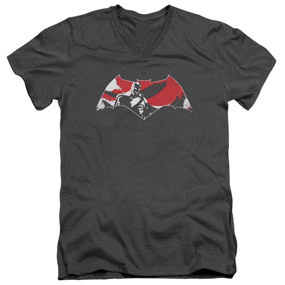 Batman v Superman Armor Splatter Logo V-Neck T-Shirt