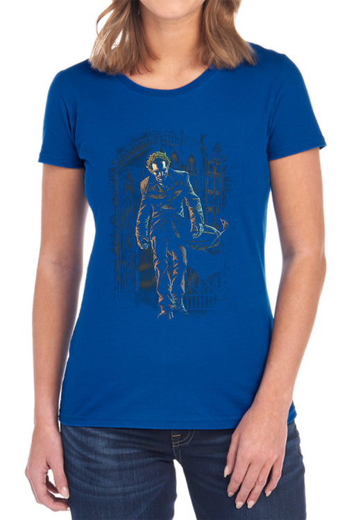 Batman Joker Leaves Arkham Womens T-Shirt