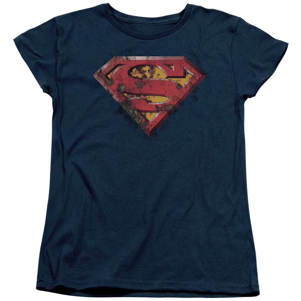 Superman Rusted Shield Womens T-Shirt