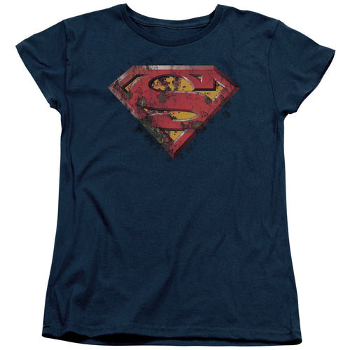 Superman Rusted Shield Womens T-Shirt