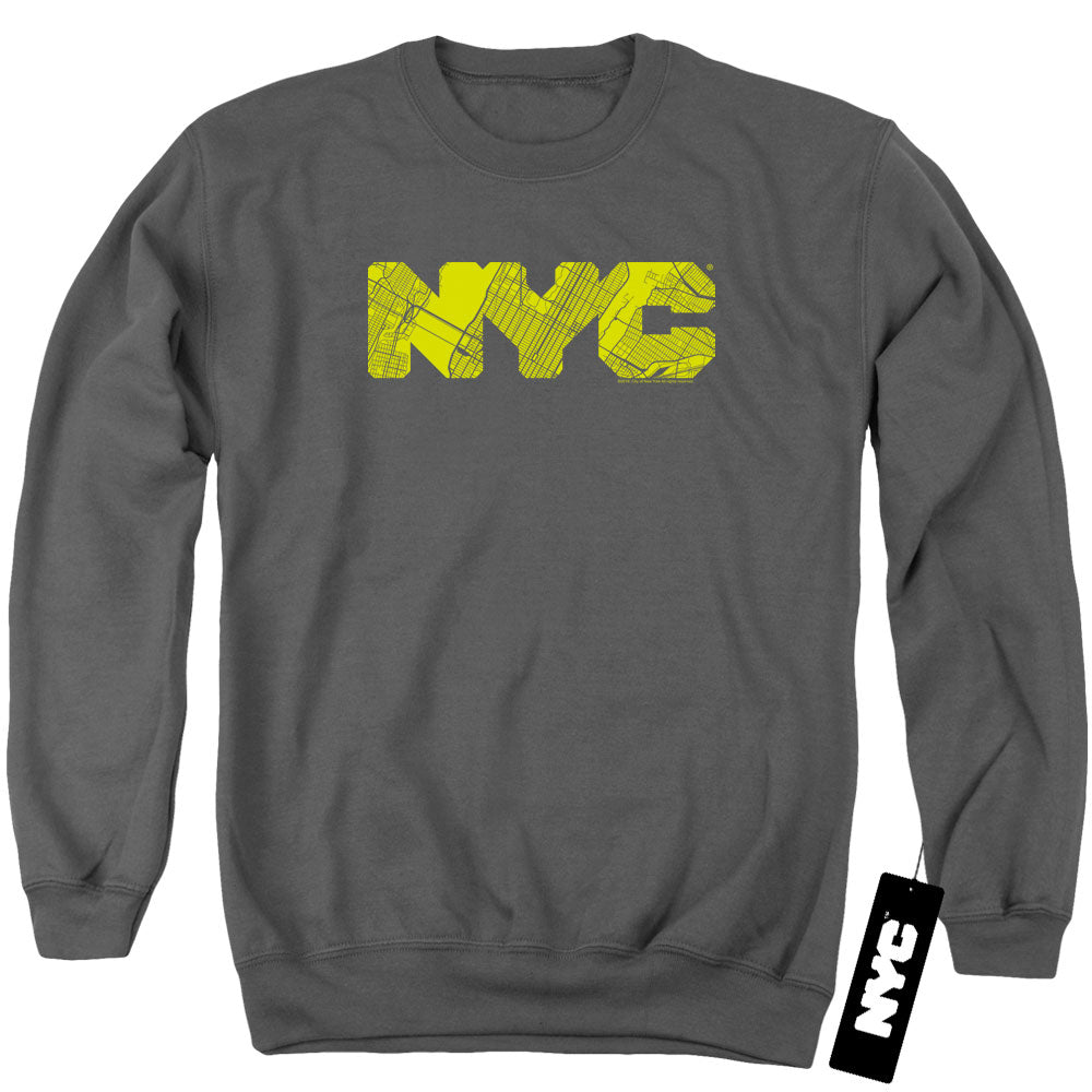New York City Map Fill Charcoal Crewneck Sweatshirt