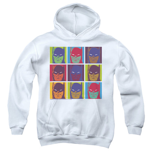 Batman Pop Art Grid on White Youth Hoodie