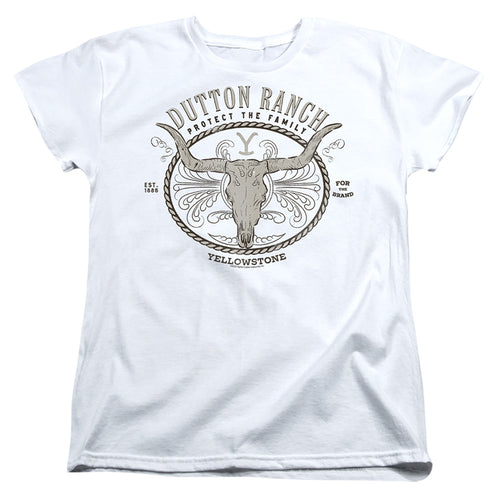 Yellowstone Dutton Ranch Longhorn Skull Womens T-Shirt