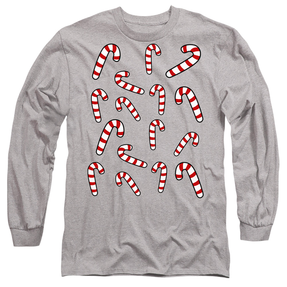 Christmas Candy Cane Crew Athletic Heather Long Sleeve T-Shirt