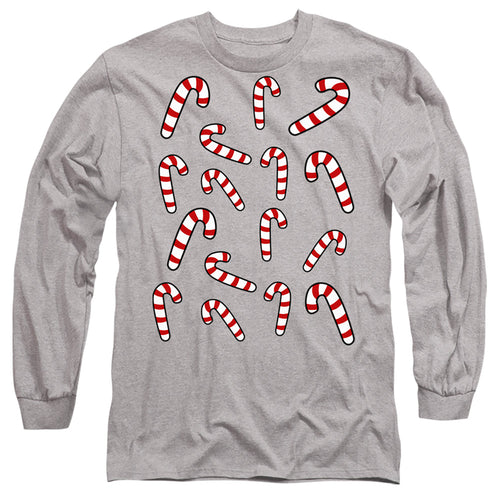 Christmas Candy Cane Crew Athletic Heather Long Sleeve T-Shirt