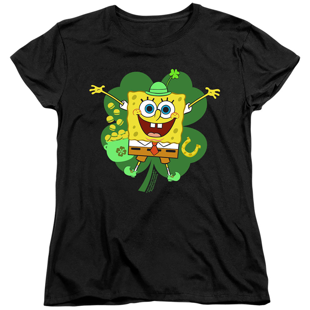 Spongebob Squarepants St. Patrick's Day Spongey Four Leaf Clover Womens T-Shirt