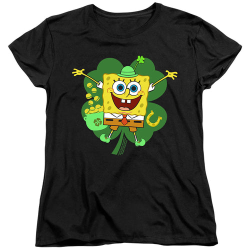 Spongebob Squarepants St. Patrick's Day Spongey Four Leaf Clover Womens T-Shirt