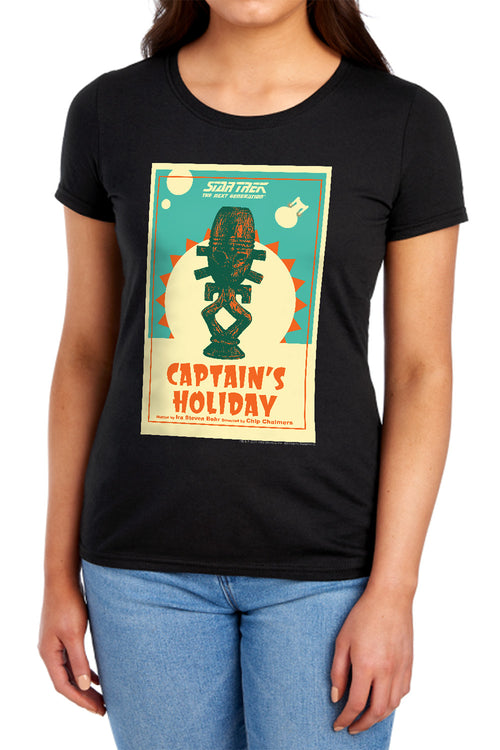 Star Trek Captain's Holiday Black Womens T-Shirt