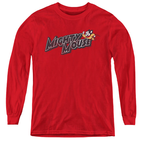 Mighty Mouse Might Logo Youth Long Sleeve T-Shirt