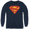 Superman Shattered Shield Navy Youth Long Sleeve T-Shirt