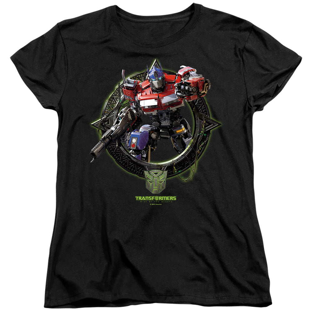 Transformers Optimus Prime Circle Frame Womens T-Shirt