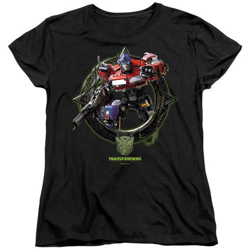 Transformers Optimus Prime Circle Frame Womens T-Shirt