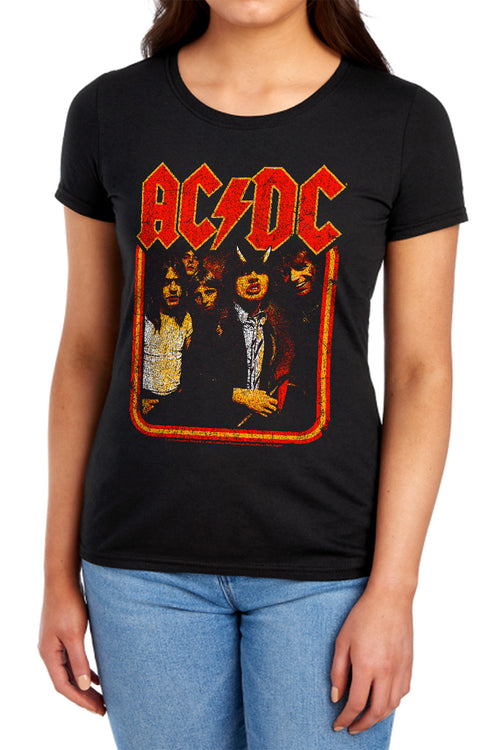 AC/DC Group Distressed Womens T-Shirt
