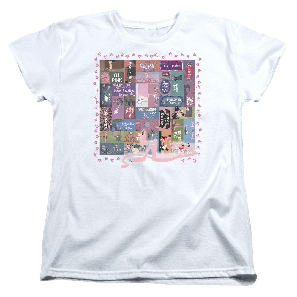 Pink Panther Vintage Titles Womens T-Shirt