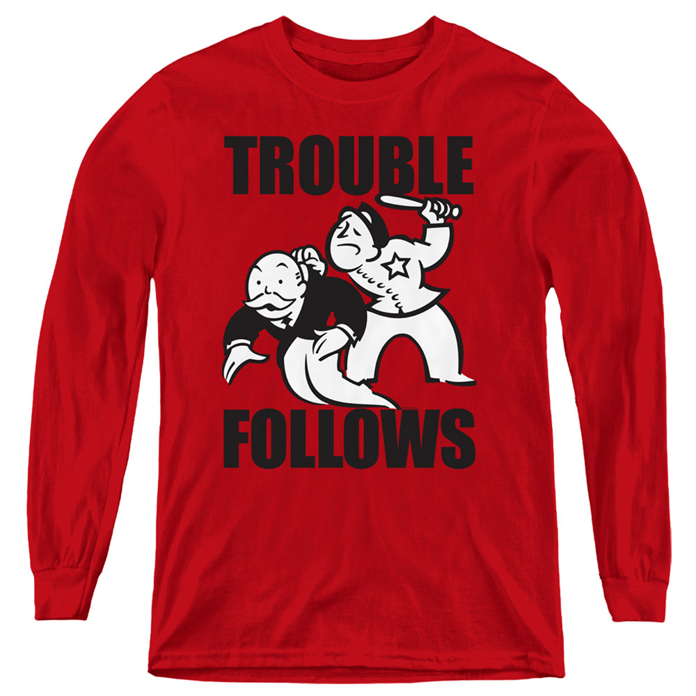 Monopoly Trouble Follows Evergreen Youth Long Sleeve T-Shirt