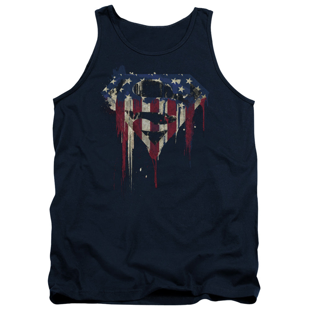 Superman Bleeding Shield Navy Tank Top