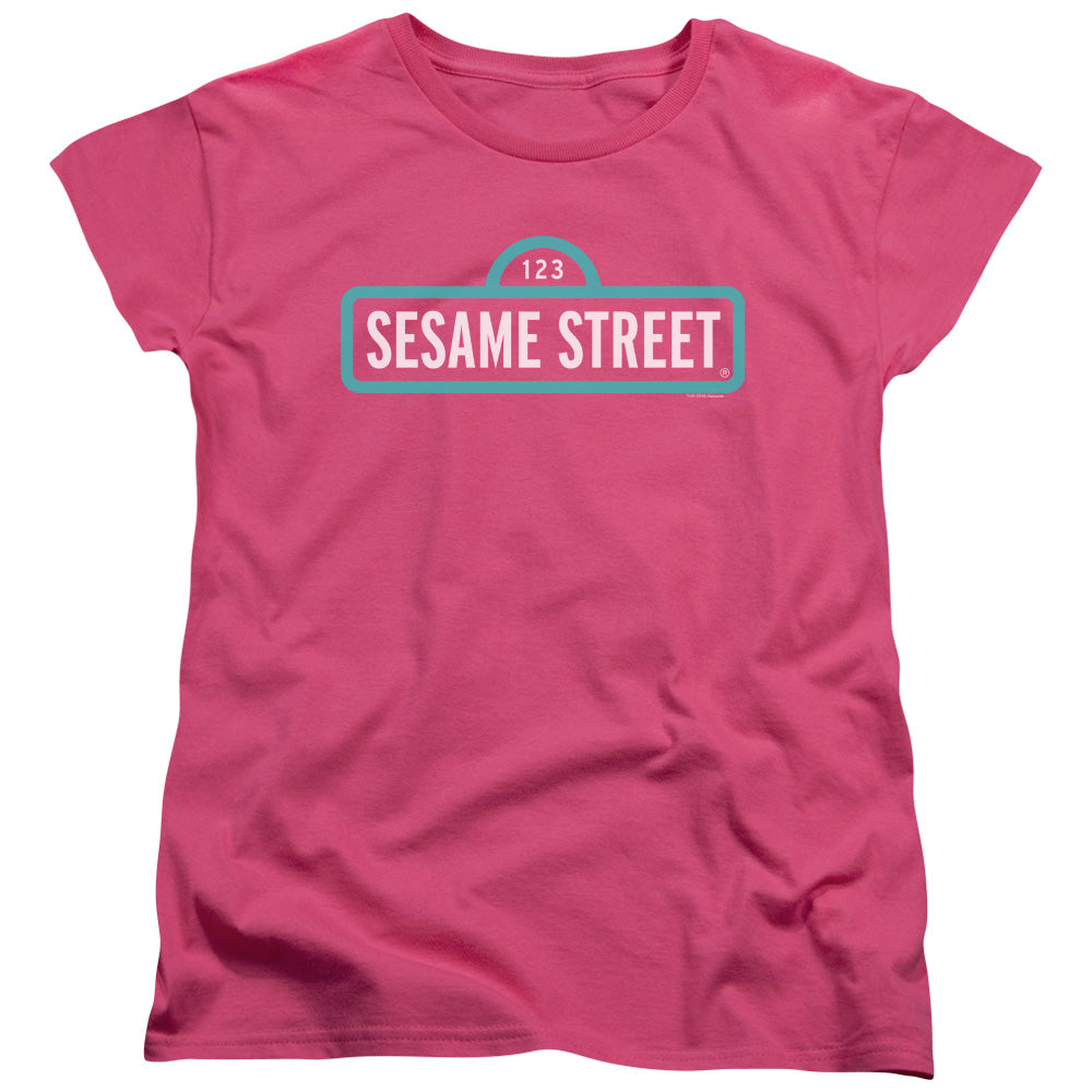 Sesame Street Pink Logo Hot Pink Womens T-Shirt