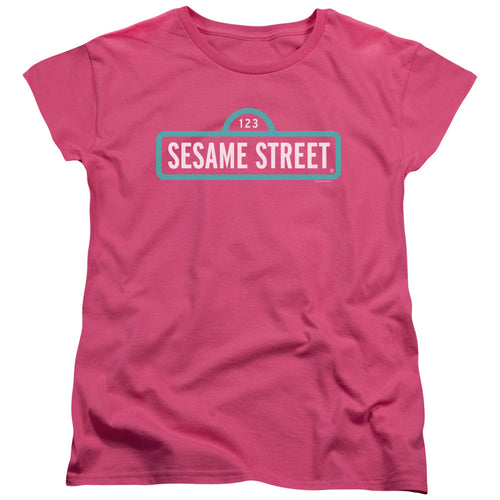Sesame Street Pink Logo Hot Pink Womens T-Shirt
