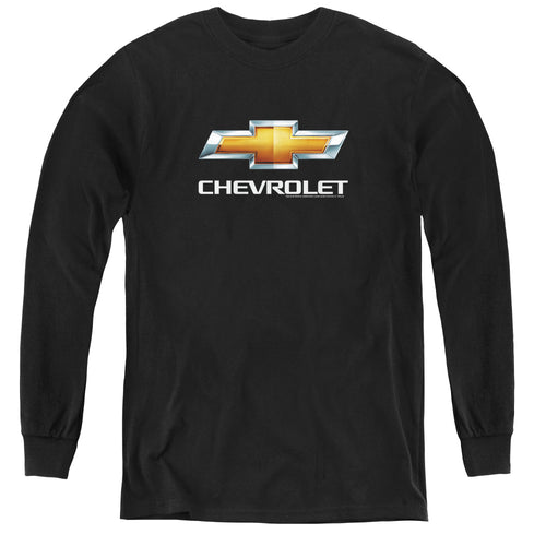 Chevy Bowtie Stacked Black Youth Long Sleeve T-Shirt