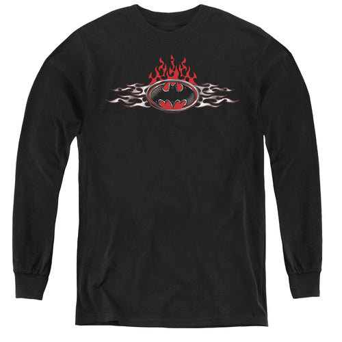 Batman Steel Flames Logo Youth Long Sleeve T-Shirt